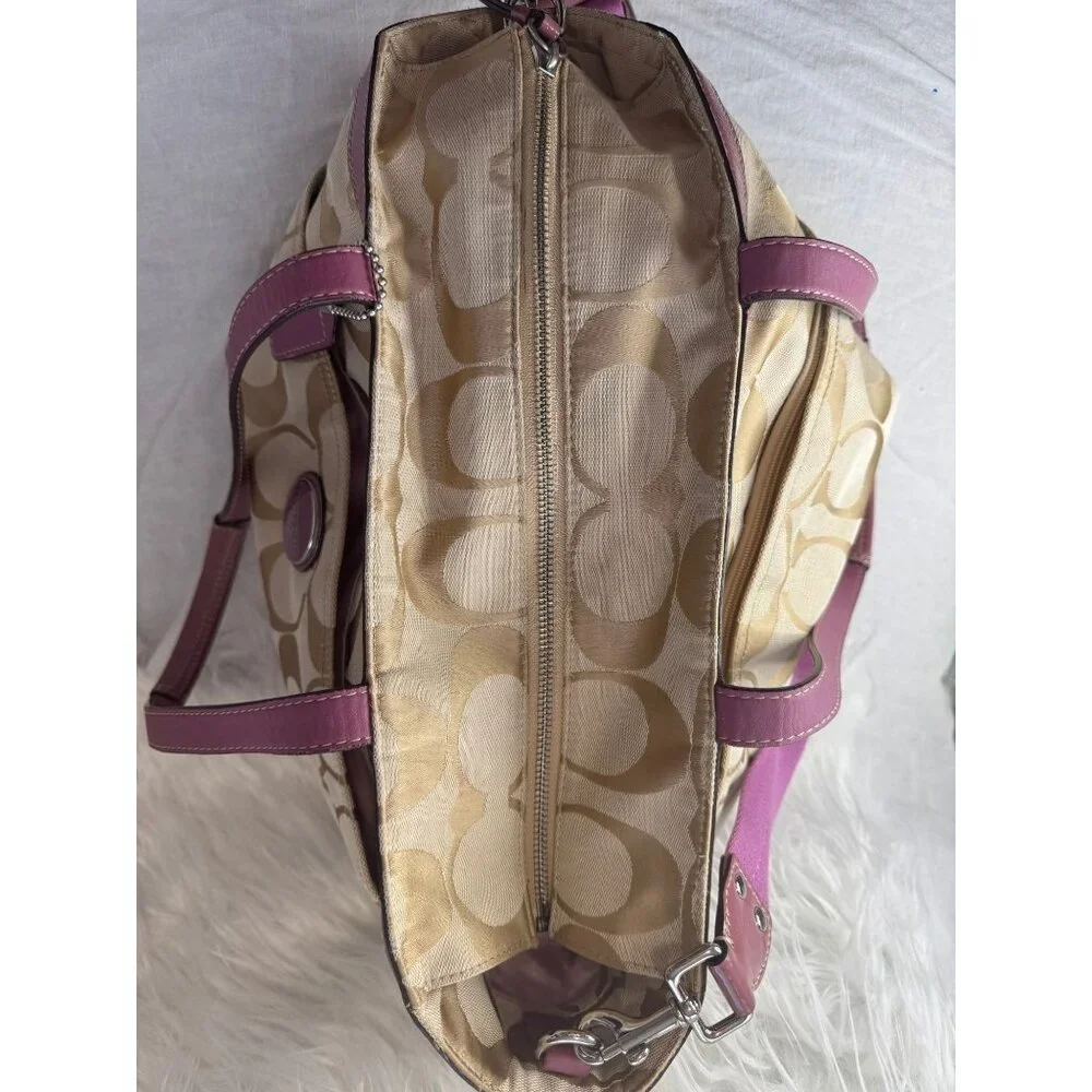 Coach‎ Signature Canvas Tote Bag/Diaper Bag Pink Leather Trim & Shoulder Strap